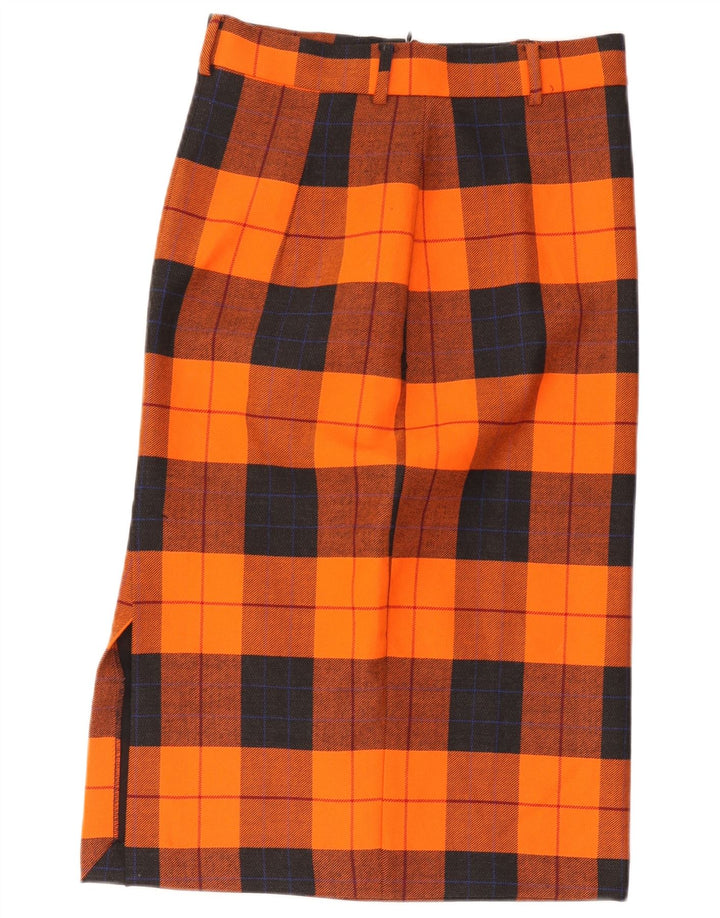 Saia reta feminina vintage W30 xadrez laranja médio