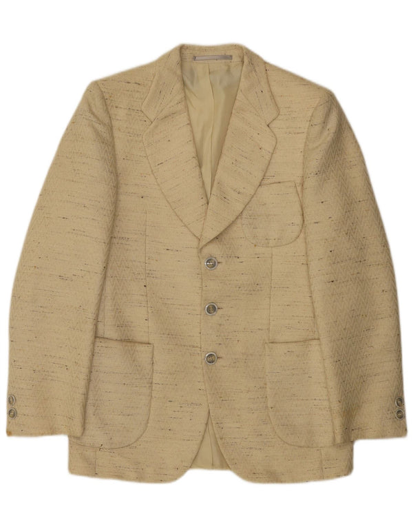 Jaqueta blazer masculina vintage com 3 botões IT 48 lã virgem manchada bege médio