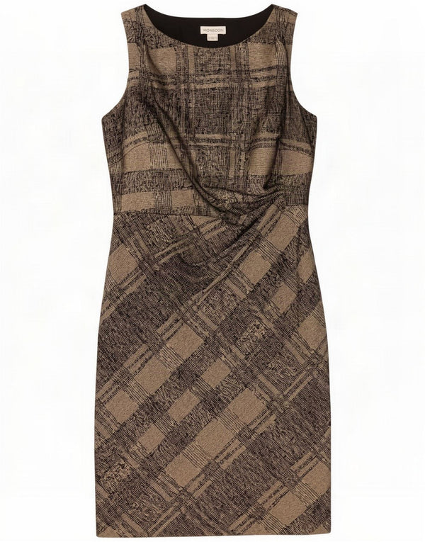 Monsoon Vestido feminino sem mangas com bainha UK 12 Viscose xadrez cinza médio