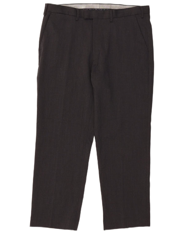 Calça masculina de terno regular Marks & Spencer W38 L29 poliéster cinza