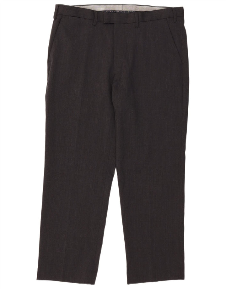 Calça masculina de terno regular Marks & Spencer W38 L29 poliéster cinza