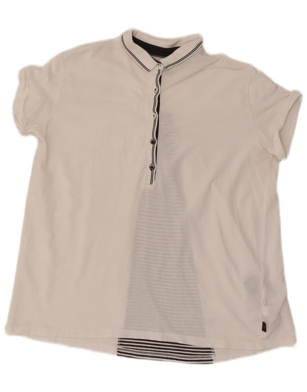Camisa polo feminina Kappa UK 10 pequena listrada branca de algodão