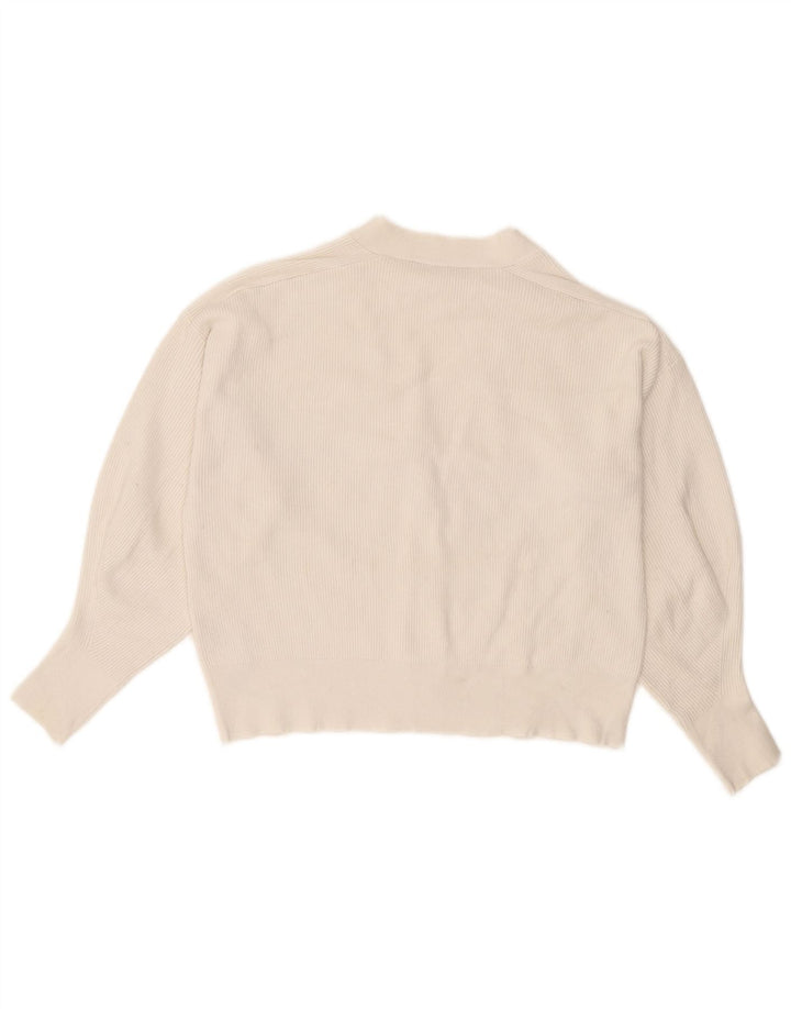 Suéter cardigã feminino Zara cropped grande Reino Unido 10 pequeno viscose branca