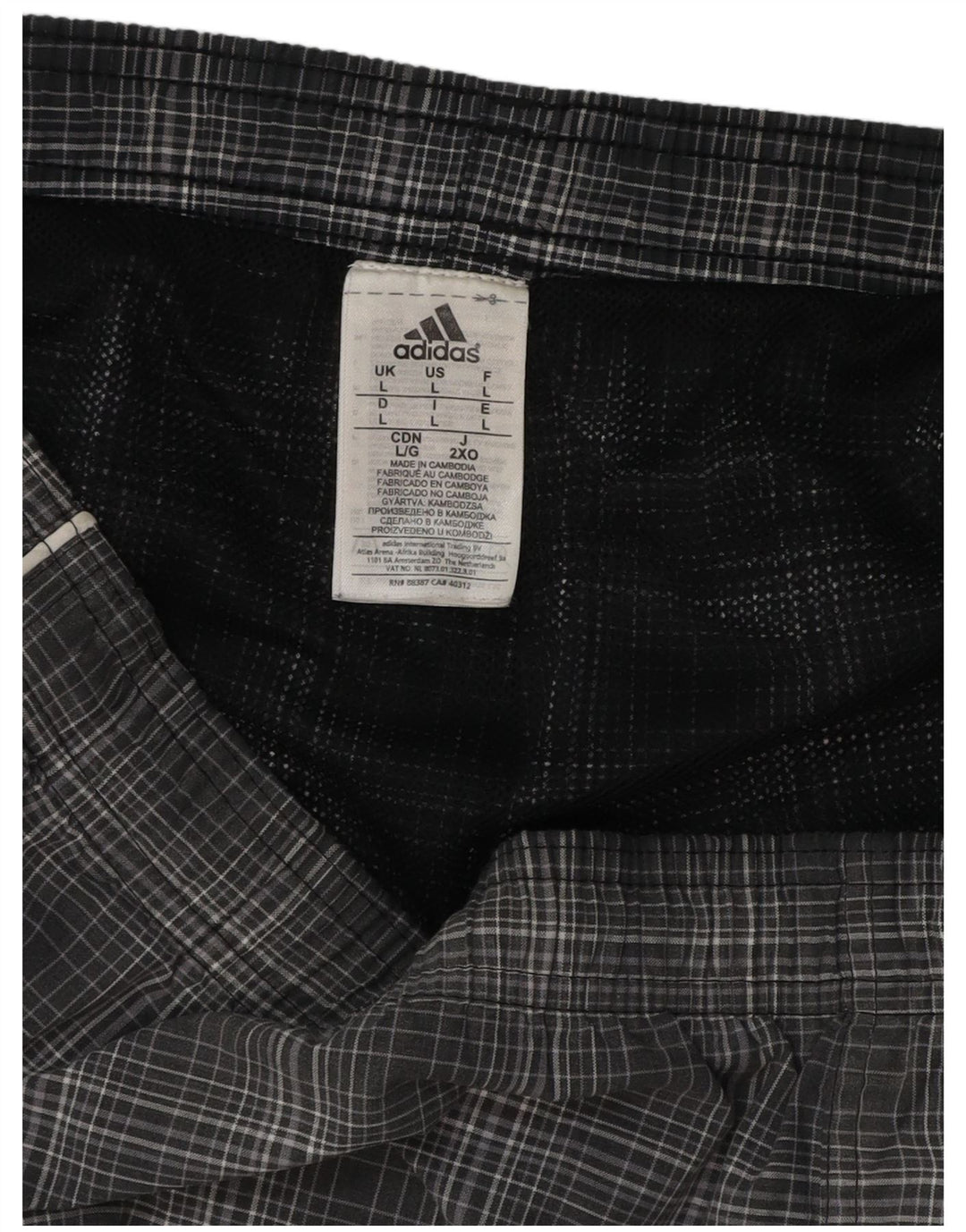 Shorts de banho masculinos ADIDAS grande poliéster xadrez cinza