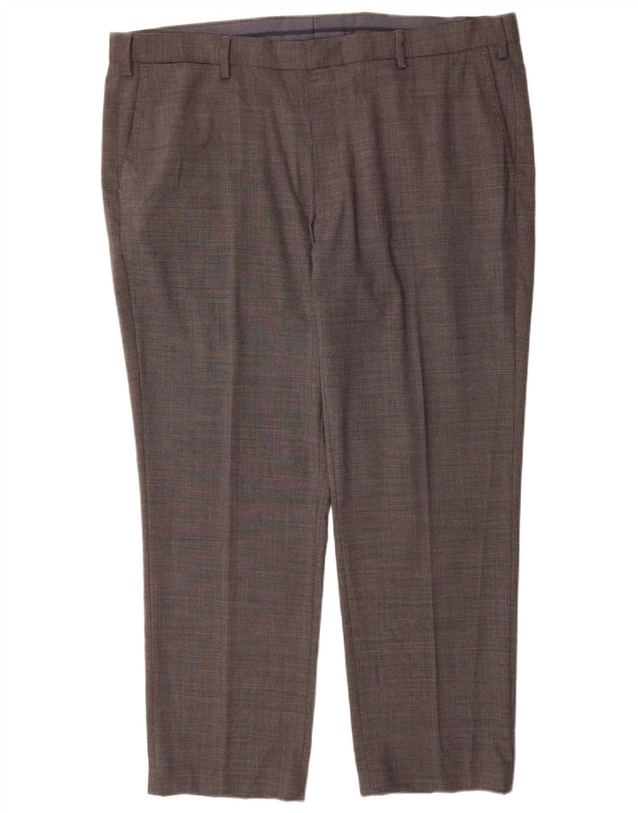 Calça masculina de ajuste regular reto Marks & Spencer W42 L29 lã cinza