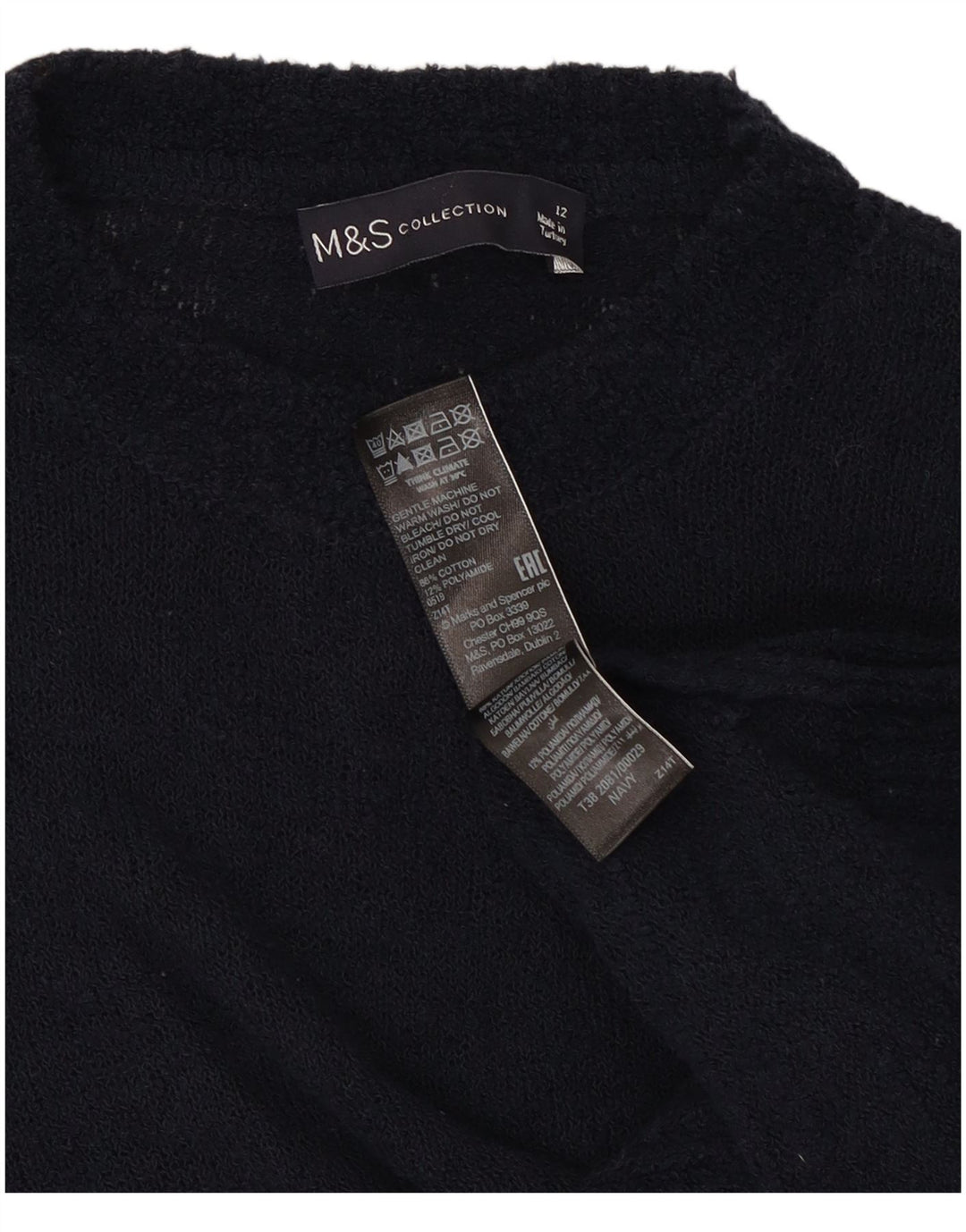 Suéter feminino Marks & Spencer com gola redonda Reino Unido 12 médio azul marinho