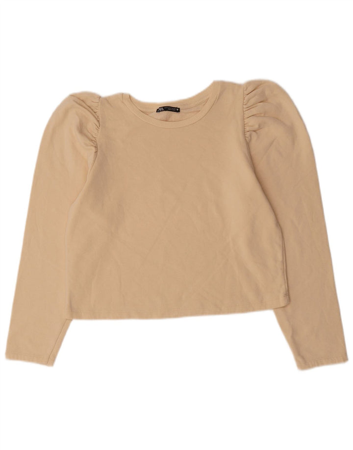 Zara Womens Crop Top Manga Longa Reino Unido 14 Médio Bege