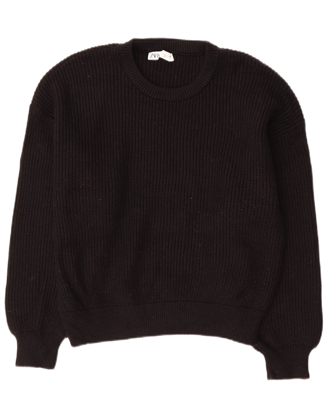 Suéter feminino Zara com gola redonda e viscose preta média UK 14