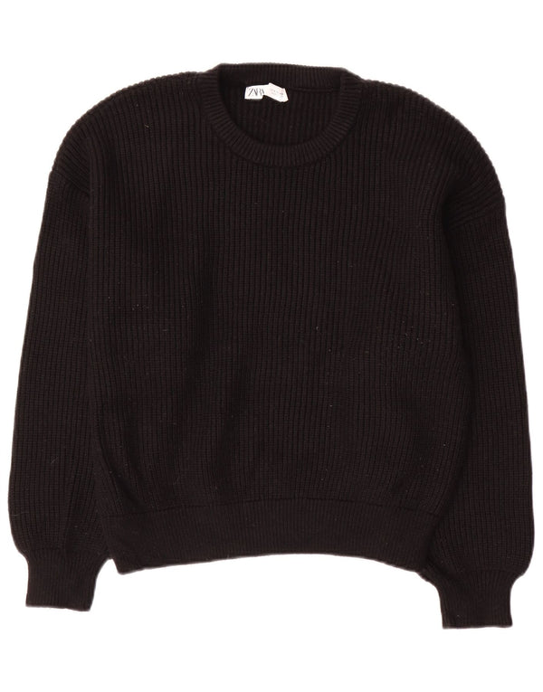 Suéter feminino Zara com gola redonda e viscose preta média UK 14