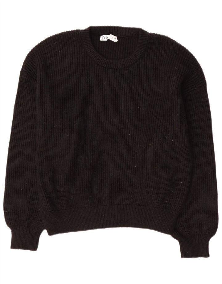 Suéter feminino Zara com gola redonda e viscose preta média UK 14