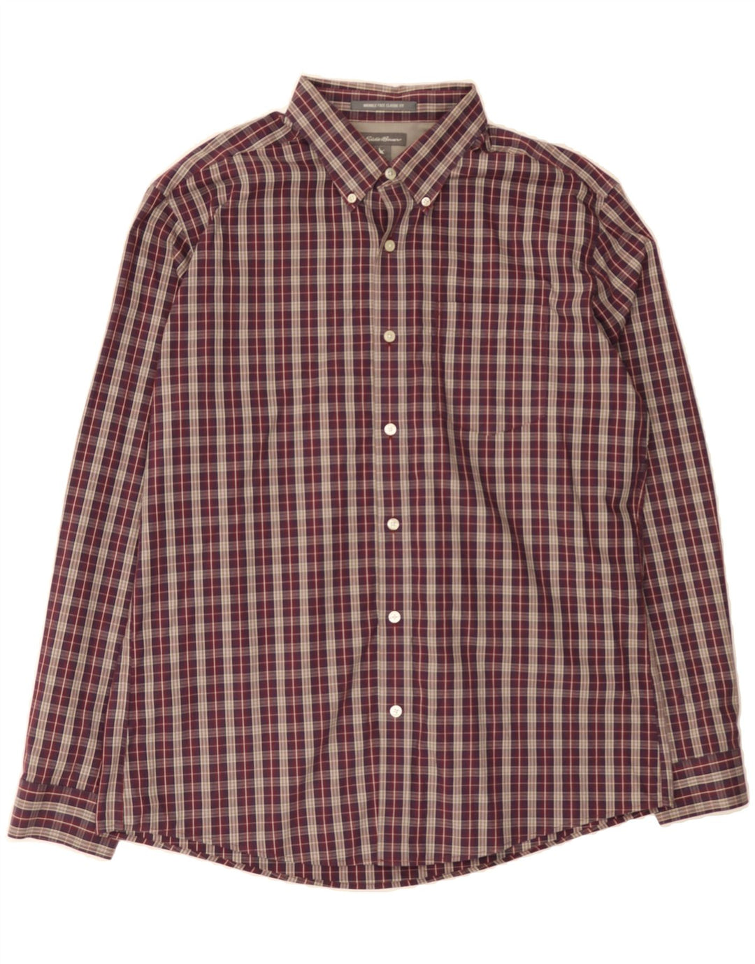 EDDIE BAUER Mens Classic Fit Shirt Large Burgundy Check Cotton Vintage Eddie Bauer and Second-Hand Eddie Bauer from Messina Hembry 