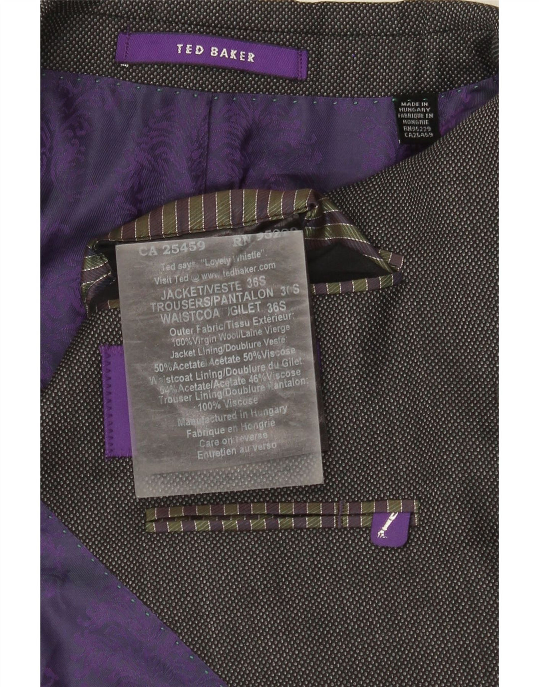 Jaqueta blazer masculina Ted Baker com 2 botões Reino Unido 36 pequena lã cinza