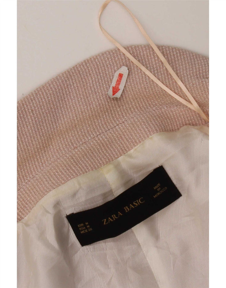 Jaqueta blazer aberta manga 3/4 feminina Zara Reino Unido 14 viscose rosa médio