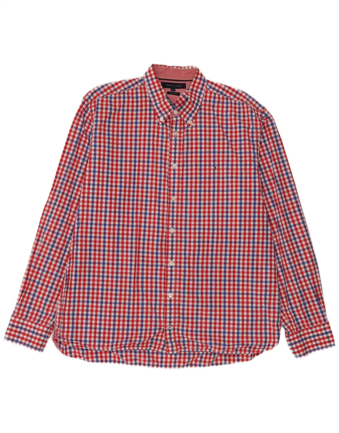 Tommy Hilfiger Mens Custom Fit Camisa XL Vermelho Algodão Gingham