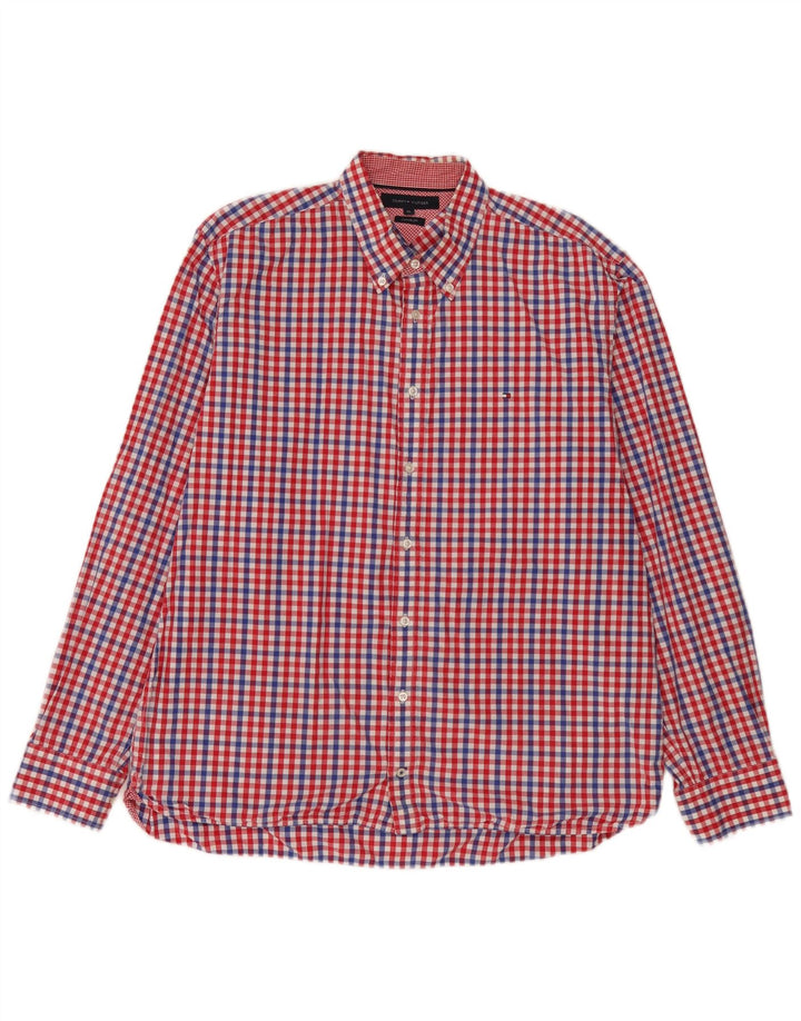 Tommy Hilfiger Mens Custom Fit Camisa XL Vermelho Algodão Gingham