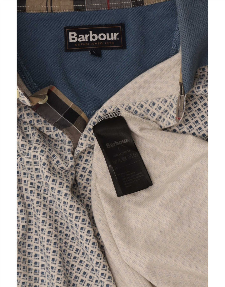 Camisa polo masculina Barbour grande algodão geométrico azul