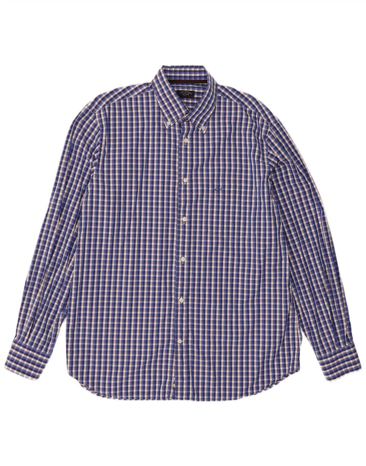 Camisa masculina Paul & Shark tamanho 42 grande algodão xadrez azul