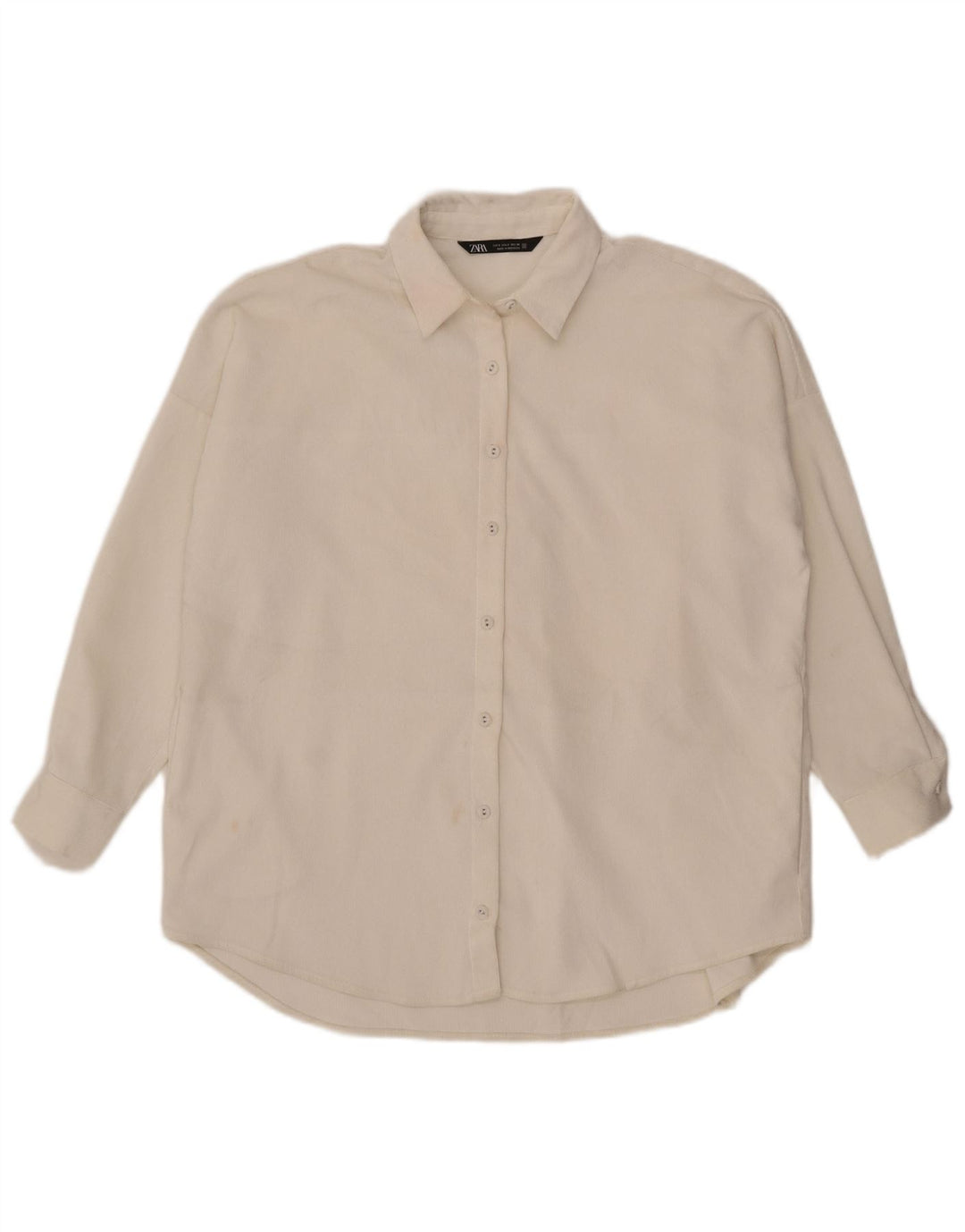 Camisa feminina de veludo cotelê Zara UK 10 pequena poliéster branco