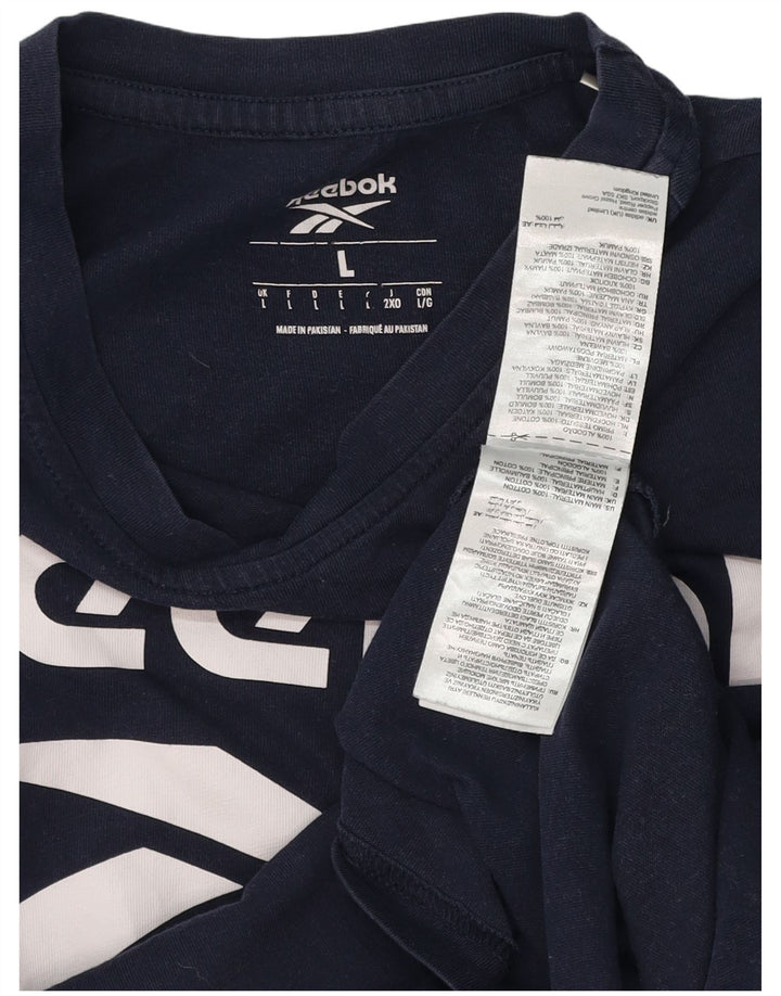 Camiseta gráfica masculina Reebok Top grande algodão azul marinho
