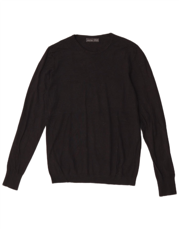 Zara Suéter masculino com gola redonda grande preto