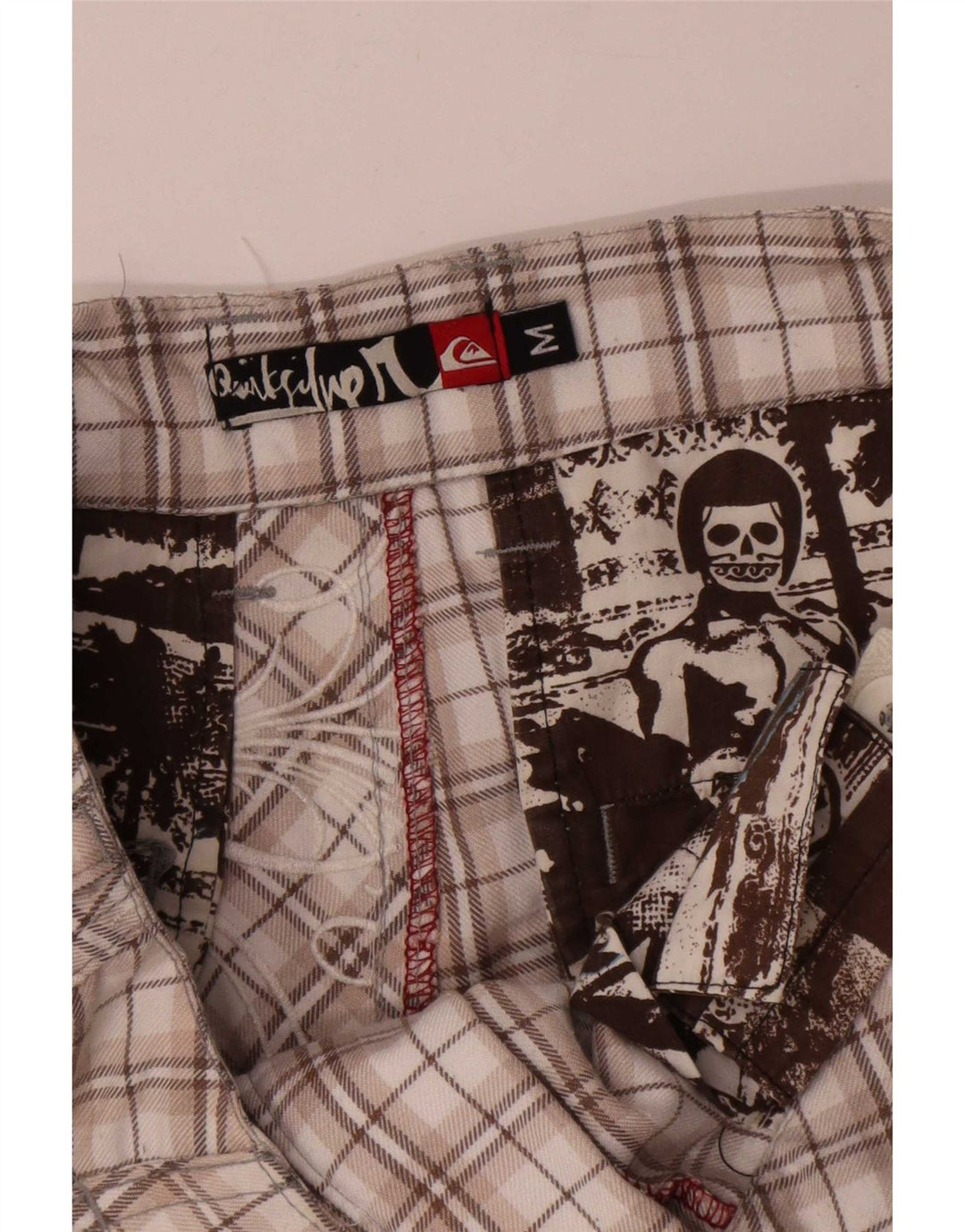 Quiksilver Mens Graphic Chino Shorts Médio W32 Poliéster Xadrez Bege