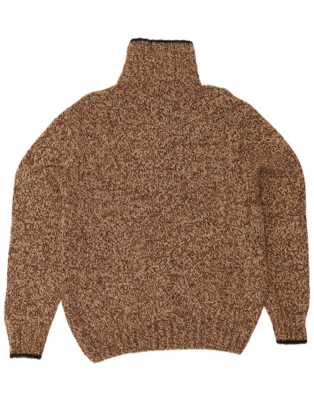 Suéter masculino Zanolini com zíper e gola alta de lã manchada marrom médio