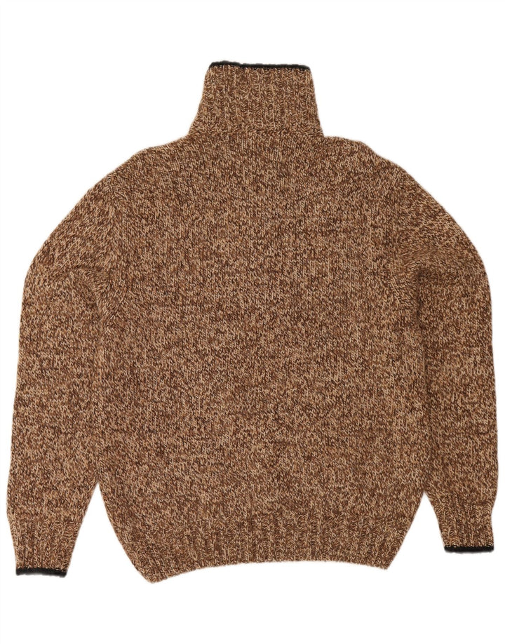 Suéter masculino Zanolini com zíper e gola alta de lã manchada marrom médio