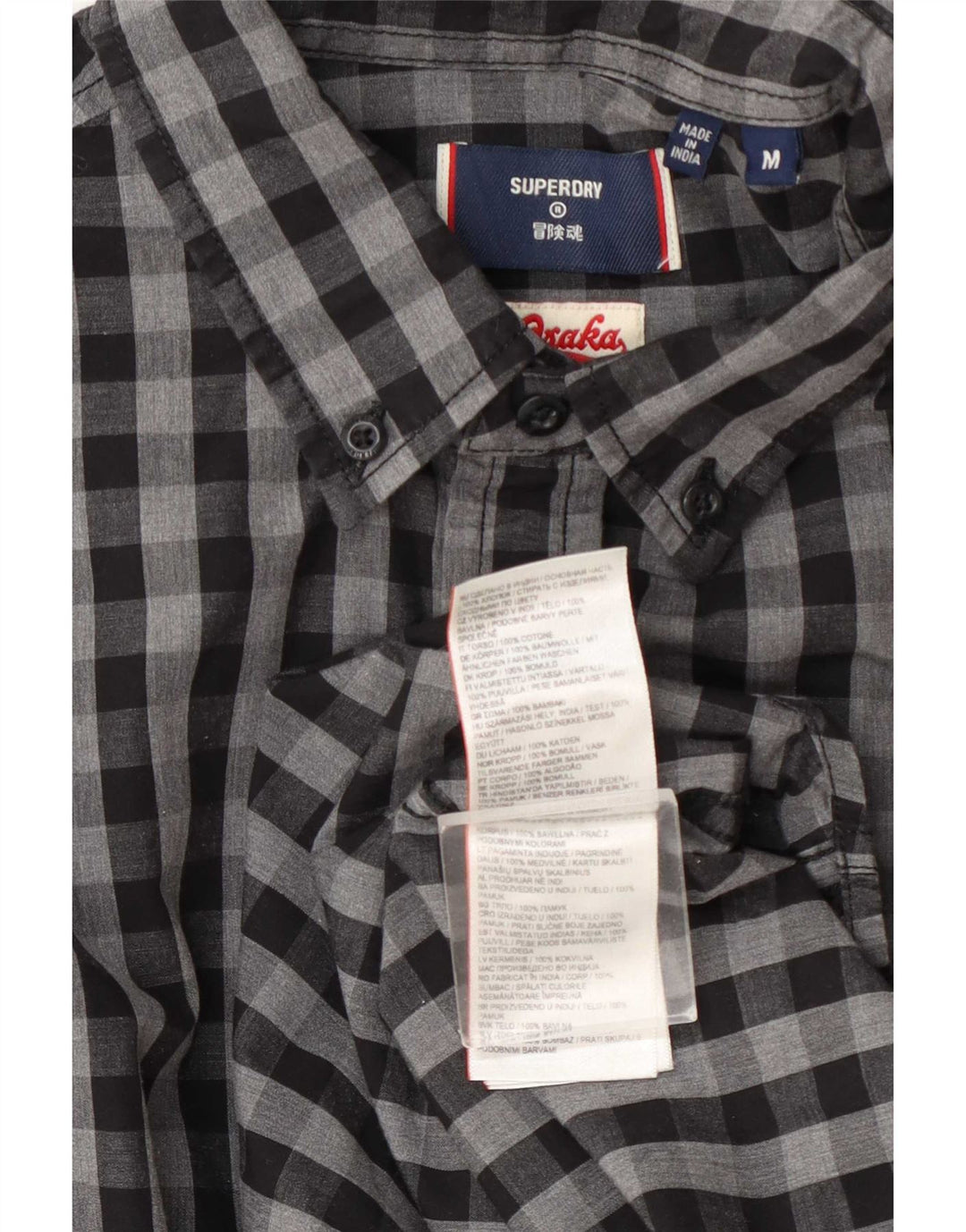 Camisa masculina Superdry Osaka cinza médio algodão guingão