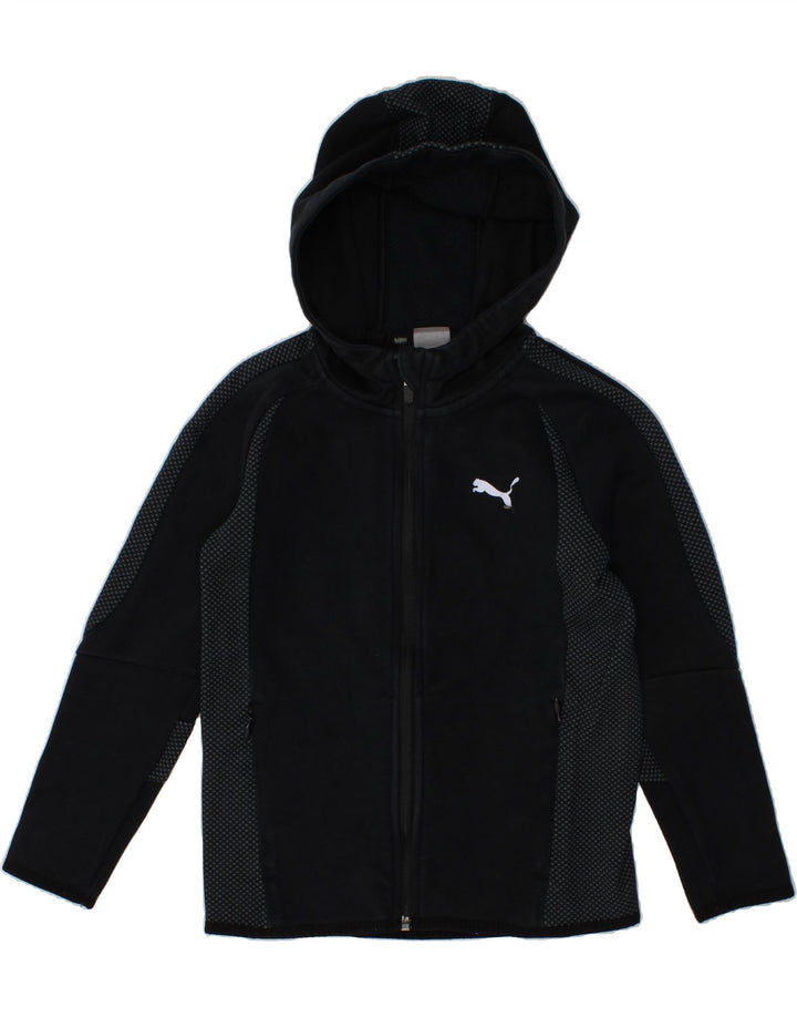 PUMA Girls Zip Hoodie Sweater 7-8 Years Black Spotted Cotton Vintage Puma and Second-Hand Puma from Messina Hembry 
