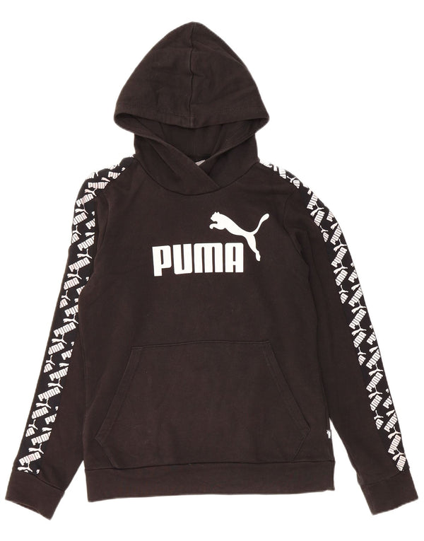 Puma Womens Graphic Hoodie Jumper UK 10 Small Black Cotton