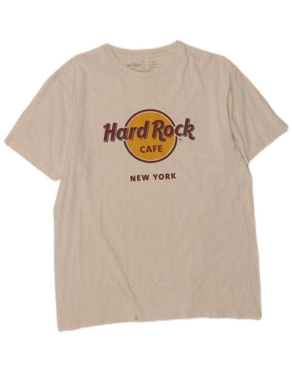 Camiseta masculina Hard Rock Cafe New York com estampa gráfica grande de algodão branco
