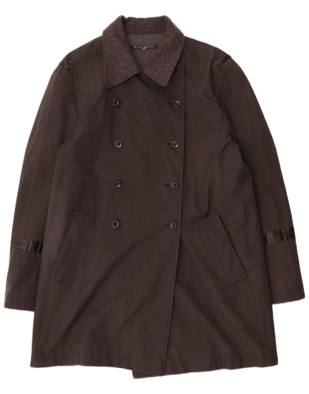 Trench coat feminino com trespassado duplo Richmond IT 46 grande polivinil preto