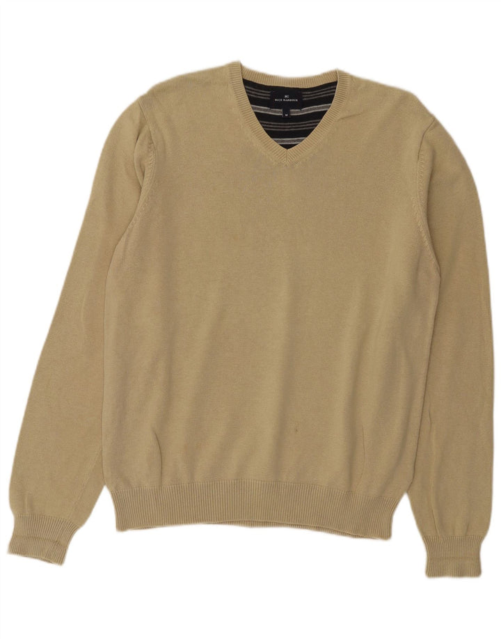 Suéter masculino Marks & Spencer Blue Harbor com decote em V, algodão bege médio