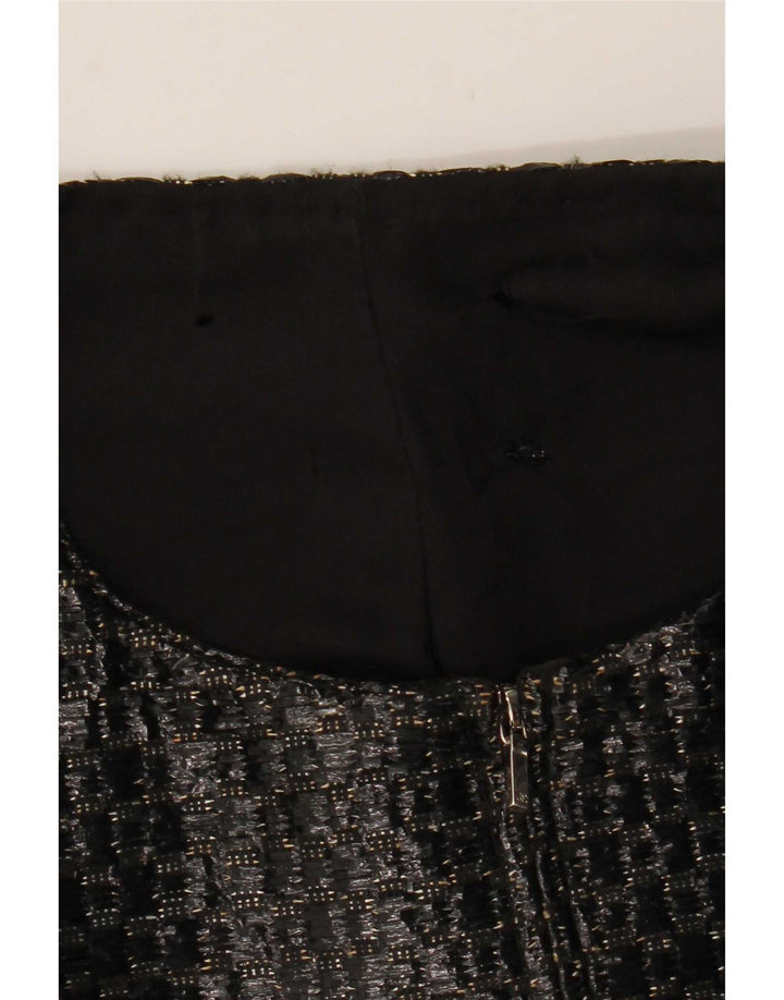 Jaqueta blazer feminina vintage manga 3/4 Reino Unido 12 médio preto geométrico
