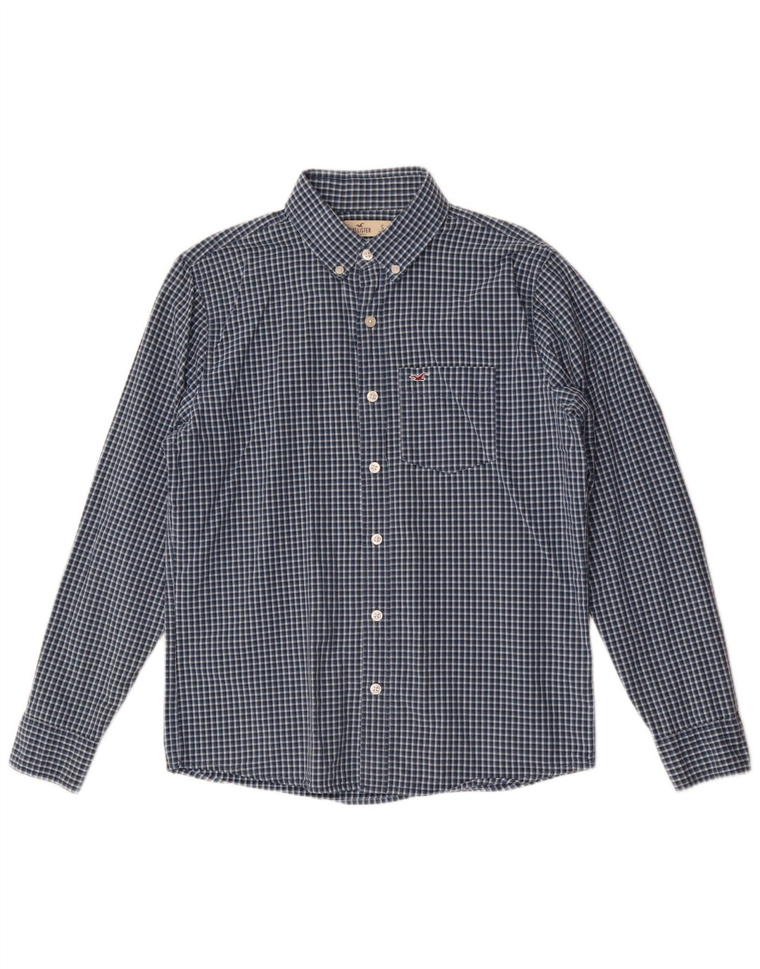 Camisa masculina Hollister pequena algodão guingão azul marinho