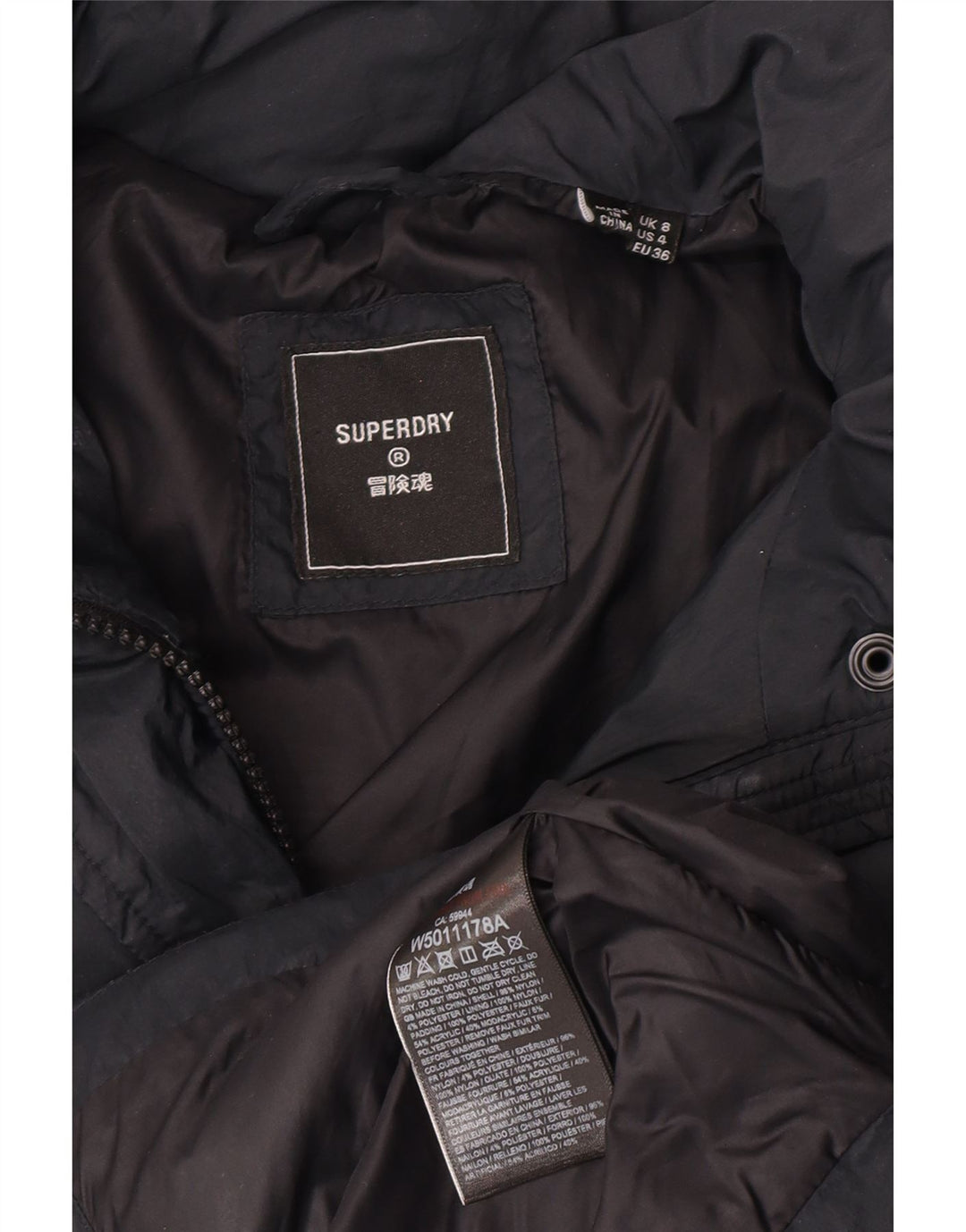 Jaqueta acolchoada feminina Superdry UK 8 pequena nylon preta