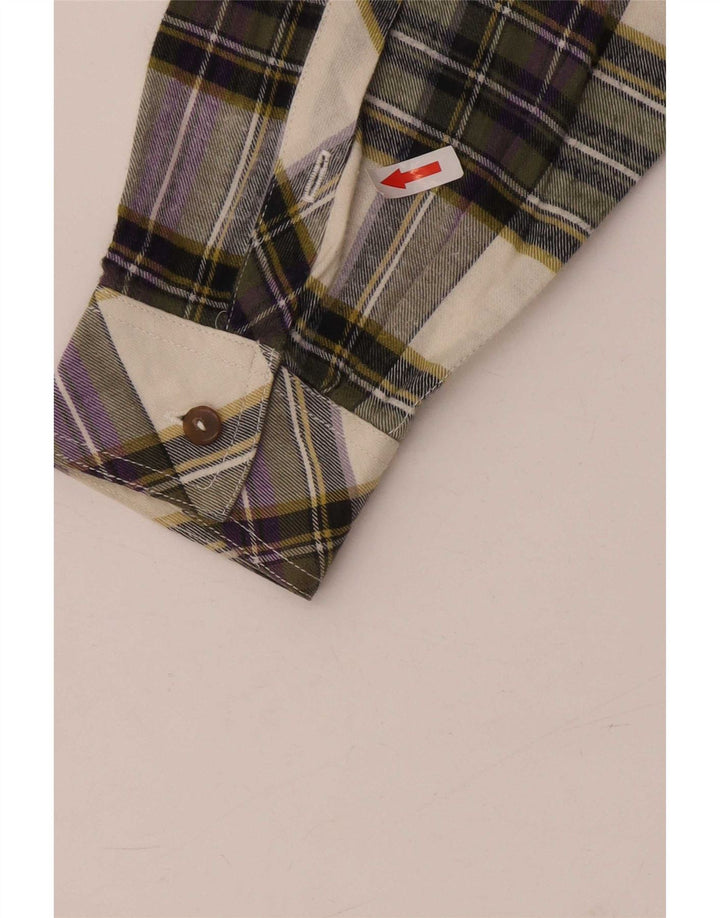 Camisa masculina vintage de flanela pequena de algodão xadrez multicolorido