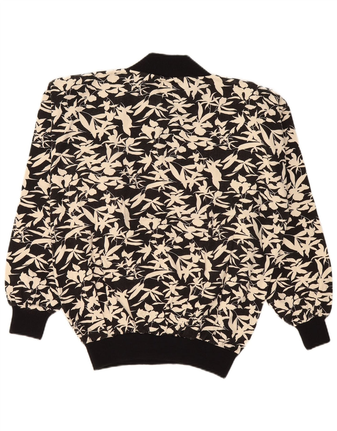 Suéter feminino vintage UK 16 grande preto floral