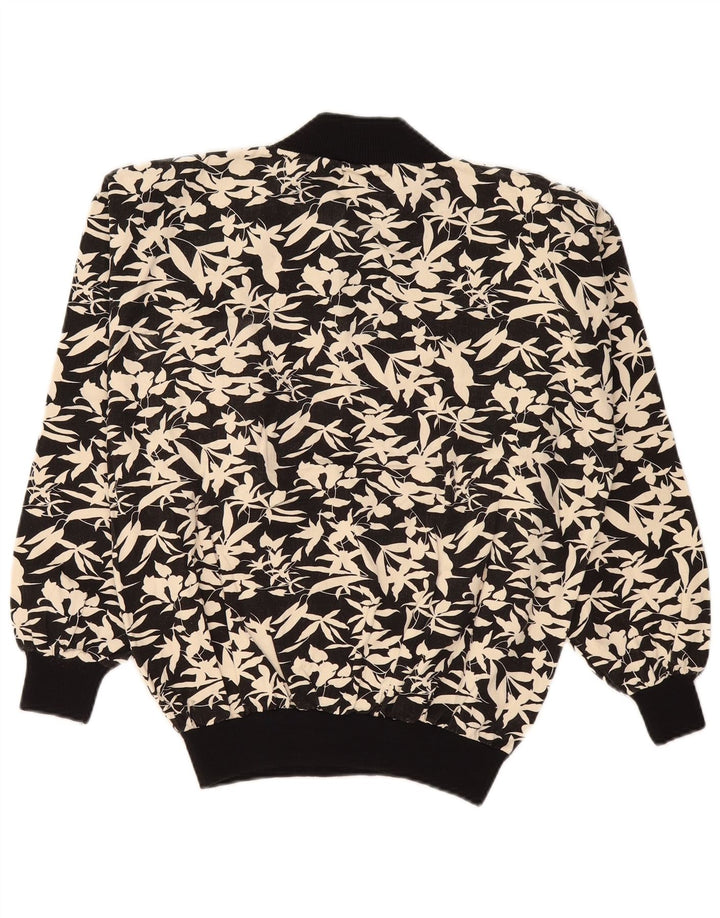 Suéter feminino vintage UK 16 grande preto floral