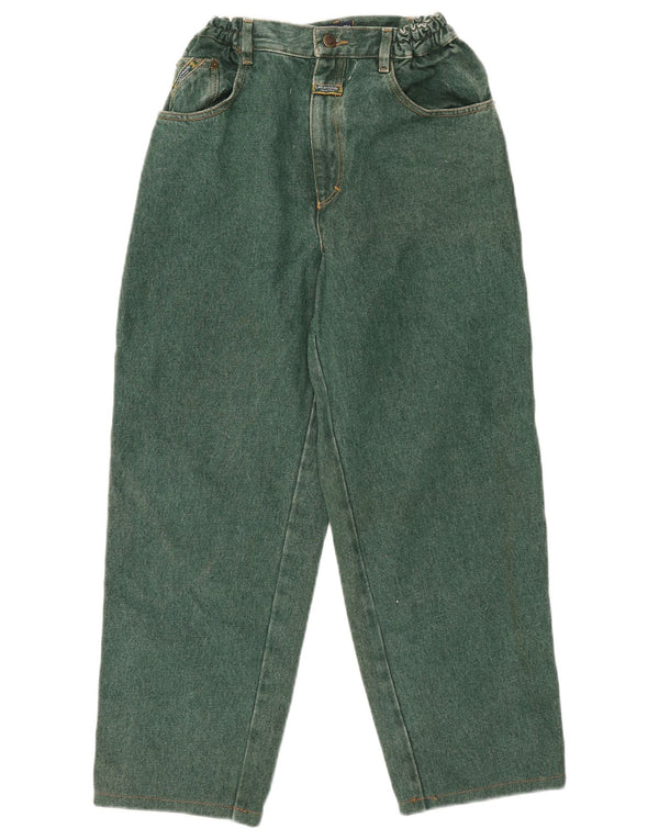 Jeans vintage feminino cônico 13-14 anos W27 L25 algodão verde