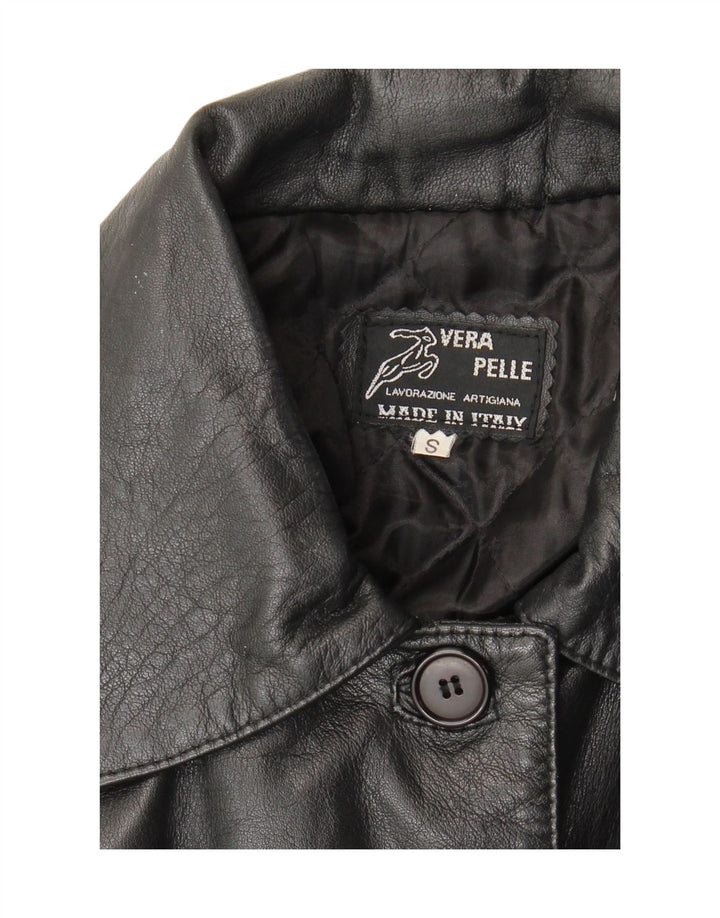 Casaco de couro superdimensionado feminino vintage Reino Unido 10 couro preto pequeno