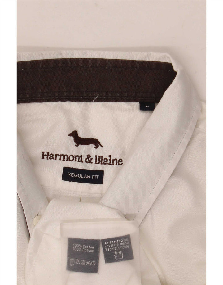 Camisa masculina Harmont & Blaine Regular Fit grande algodão branco