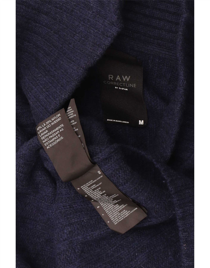 Suéter masculino G-Star com gola xale de lã azul marinho médio