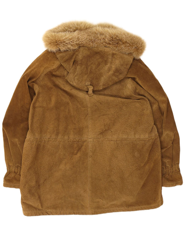 Sobretudo feminino vintage de camurça com capuz grande EU 44 XL bege