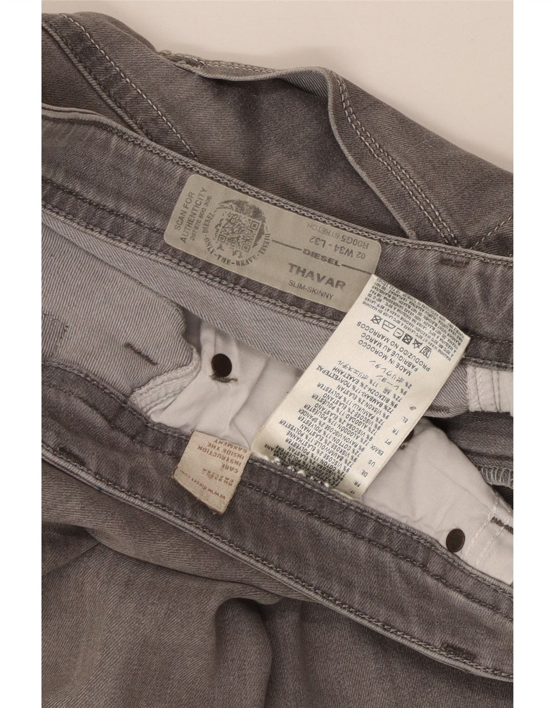 DIESEL Feminino Thavar Slim Skinny Jeans W34 L32 Algodão Cinza