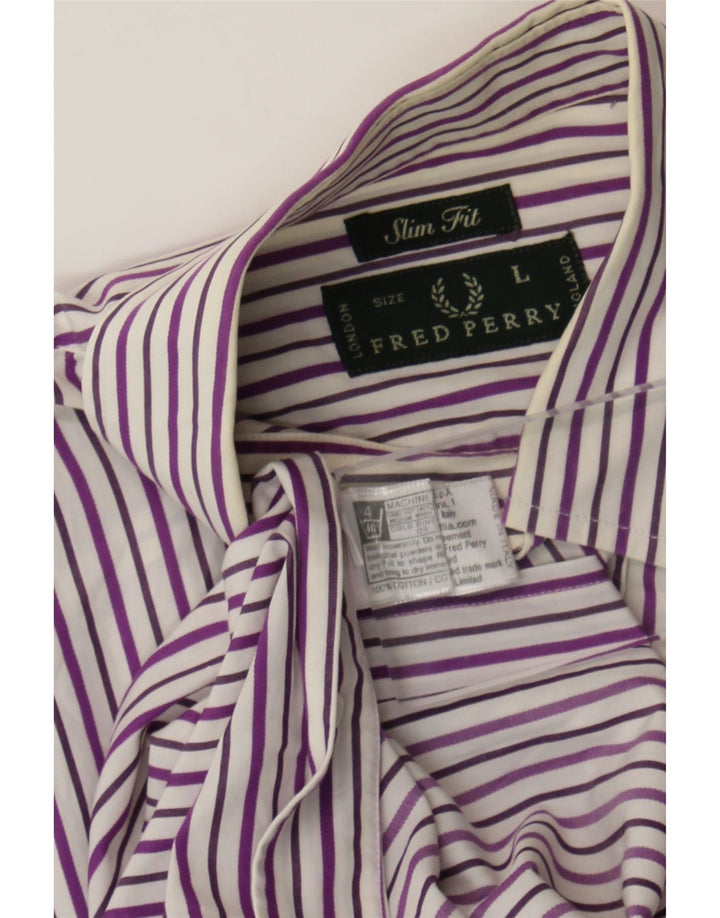 Fred Perry Camisa masculina slim fit grande algodão listrado cinza