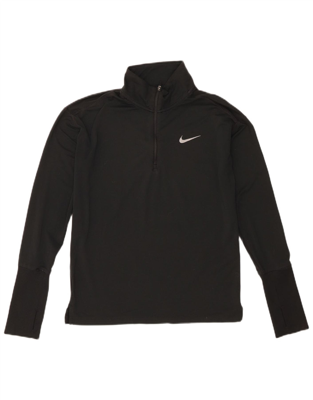 Nike Womens Dri Fit Zip Neck Pullover Treino Top UK 6 XS Poliéster Preto