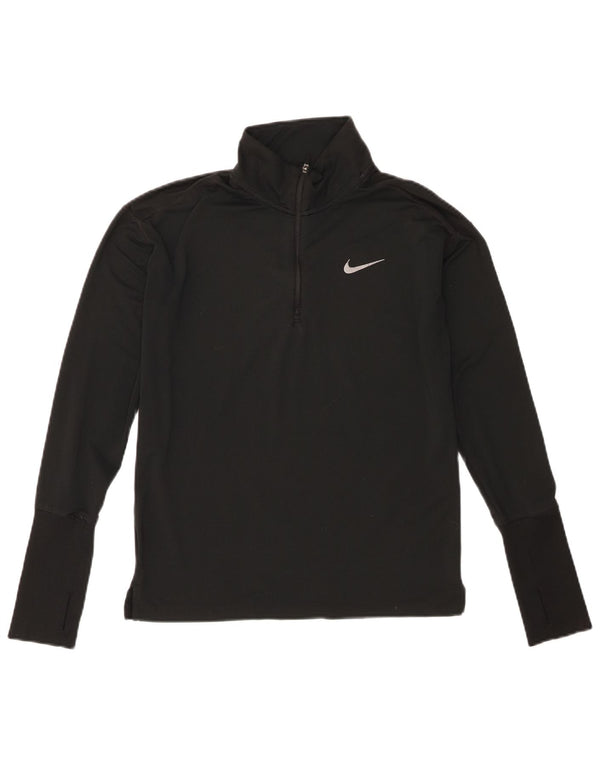 Nike Womens Dri Fit Zip Neck Pullover Treino Top UK 6 XS Poliéster Preto