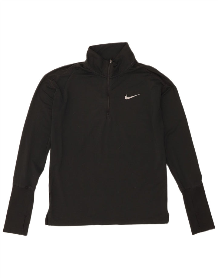 Nike Womens Dri Fit Zip Neck Pullover Treino Top UK 6 XS Poliéster Preto