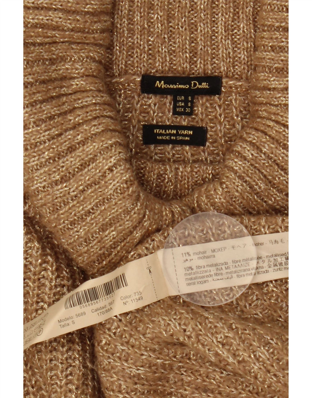 Suéter feminino Massimo Dutti com gola redonda Reino Unido 10 pequeno bege manchado